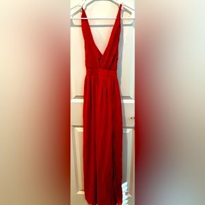 Red Chiffon Cross-Back Full Length Dress